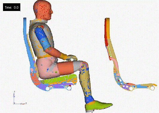 A man sitting in a chair with many colors on it.